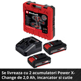 Masina de gaurit si insurubat (bormasina) cu impact pe acumulator Einhell TE-CD 18/48 Li-i Kit Power X-Change, Li-ion, 18 V, 48 Nm, capacitate de gaurire 10 mm in beton, geanta, incl. 2 baterii de 2,0 Ah si incarcator