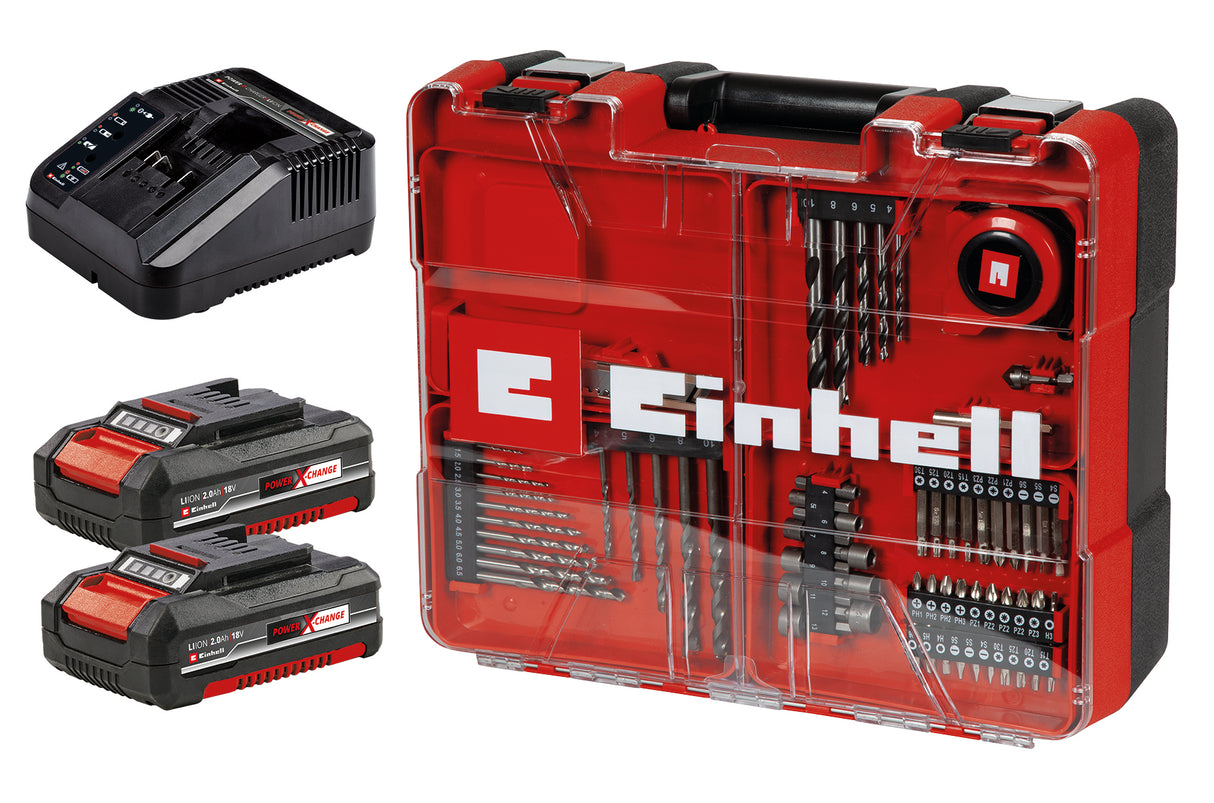 Masina de gaurit si insurubat (bormasina) cu impact pe acumulator Einhell TE-CD 18/40 Li-i +64, 2x2.0 Ah Power X-Change, Li-ion, 18V, 40 Nm, control electronic al vitezei, transmisie cu 2 viteze, max. 24.000 rpm, incl. baterii, incarcator si accesorii