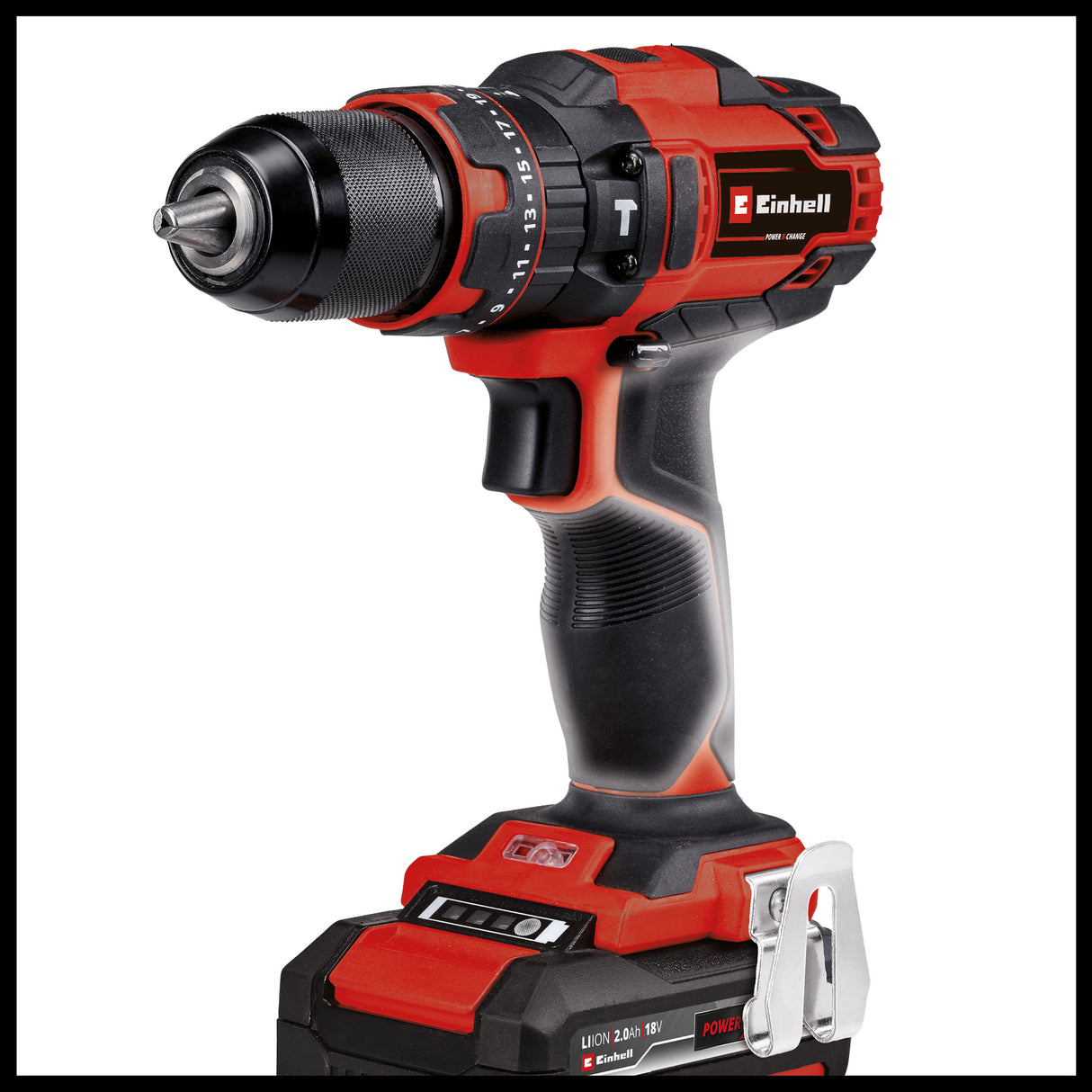Masina de gaurit si insurubat (bormasina) cu impact pe acumulator Einhell TE-CD 18/40 Li-i +64, 2x2.0 Ah Power X-Change, Li-ion, 18V, 40 Nm, control electronic al vitezei, transmisie cu 2 viteze, max. 24.000 rpm, incl. baterii, incarcator si accesorii