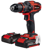 Masina de gaurit si insurubat (bormasina) cu impact pe acumulator Einhell TE-CD 18/40 Li-i +64, 2x2.0 Ah Power X-Change, Li-ion, 18V, 40 Nm, control electronic al vitezei, transmisie cu 2 viteze, max. 24.000 rpm, incl. baterii, incarcator si accesorii
