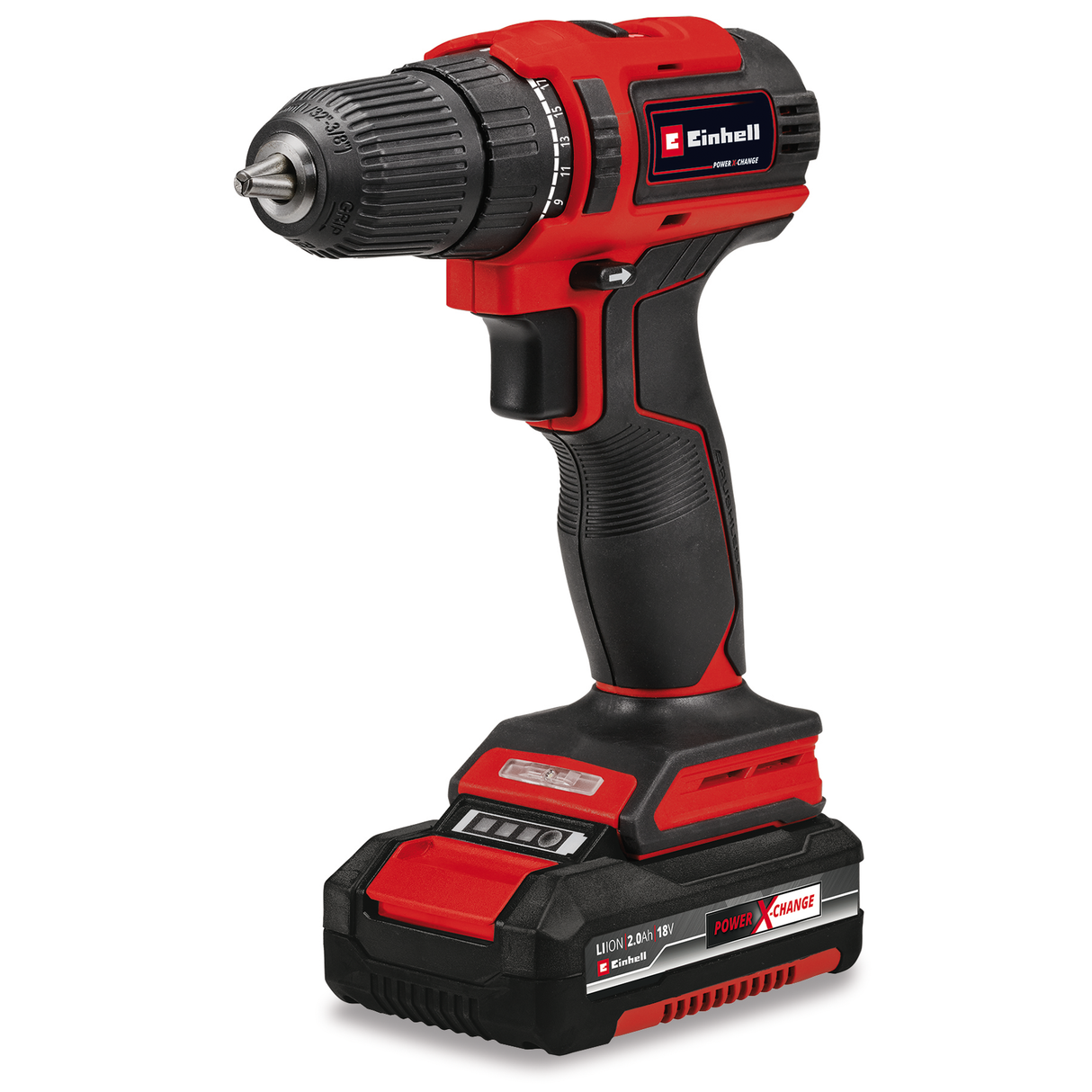 Masina de gaurit si insurubat (bormasina) pe acumulator Einhell TE-CD 18/40 Li BL (2x2.0 Ah Power X-Change, Li-ion, 18 V, 40 Nm, motor fara perii, cutie de viteze cu 2 trepte, control electronic al vitezei, incl. 2x baterii de 2.0 Ah si incarcator rapid