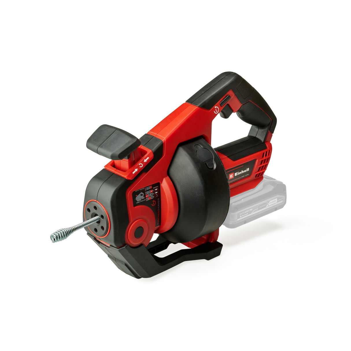 Aparat pentru desfundat tevi (sarpe) pe acumulator Einhell TE-DA 18/760 Li-Solo Power X-Change (18 V, Li-ion, spirala de curatare de 7,6 m, potrivit pentru diametre de tevi de 16–55 mm, livrat fara acumulator sau incarcator