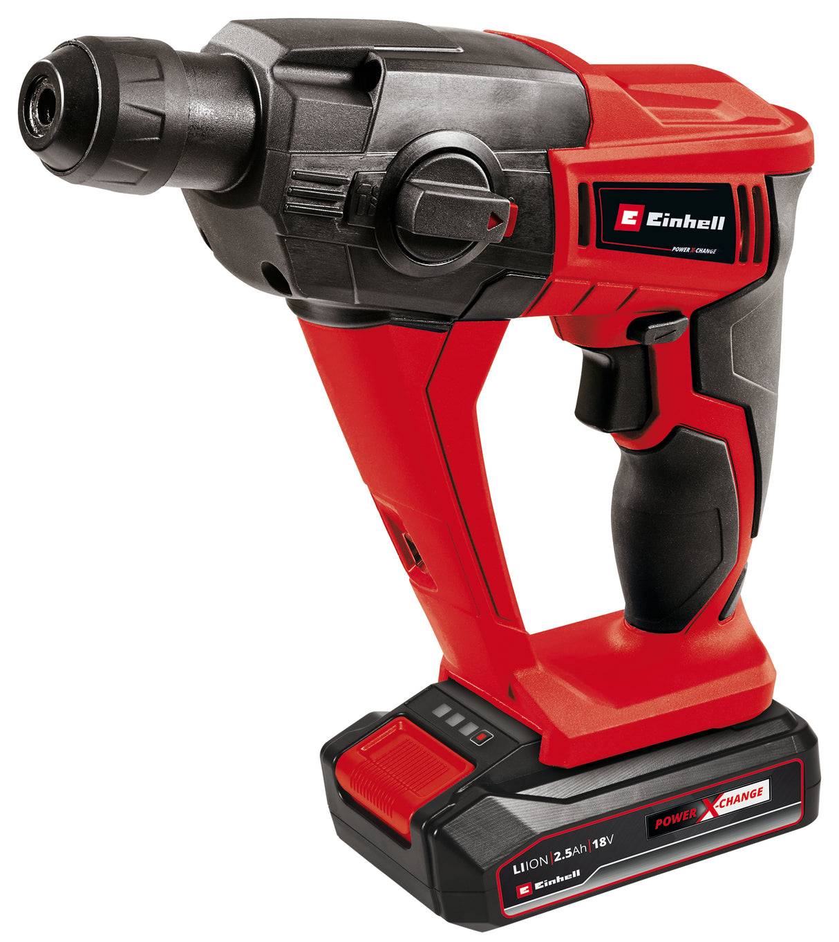 Ciocan rotopercutor pe acumulator Einhell TE-HD 18 Li Kit (1x2.5 Ah Power X-Change (Li-ion, 18 V, 1.2 J, atasament SDS Plus, capacitate de gaurire beton 12 mm, incl. acumulator 2.5 Ah, incarcator, 5 burghie, geanta