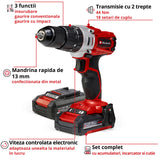 Einhell akkus ütvefúró-csavarozó TE-CD 18/2 Li-i +64, 2x2.0 Ah Power X-Change, Li-ion, 18 V, 44 Nm, 2 sebességes hajtómű, 2.0 Ah akkumulátorral, gyorstöltővel és 64 darabos tartozékkészlettel