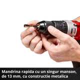 Einhell akkus ütvefúró-csavarozó TE-CD 18/2 Li-i +64, 2x2.0 Ah Power X-Change, Li-ion, 18 V, 44 Nm, 2 sebességes hajtómű, 2.0 Ah akkumulátorral, gyorstöltővel és 64 darabos tartozékkészlettel