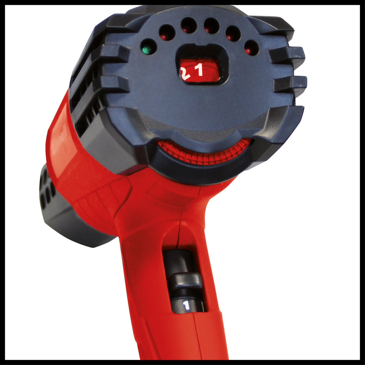 Einhell TE-HA 2000 E hőlégfúvó, 2000 W, 3 hőmérséklet-beállítás 50-550°, légáramlás-kapcsoló, hideg fokozat, széleskörű fúvóka-tartozékokkal