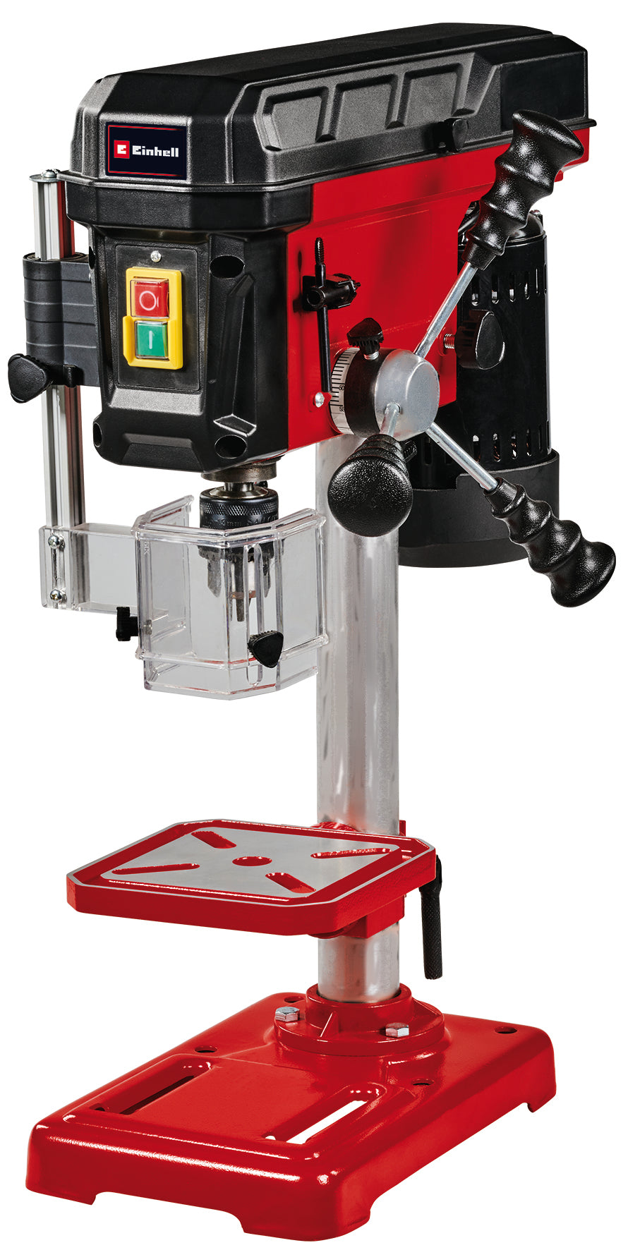 Masina de gaurit de banc Einhell TC-BD 450, 450 W, pana la 2650 rpm, 5 trepte, adancime maxima de gaurire 50 mm, afisaj adancime de gaurire, opritor de adancime reglabil, masa de gaurire inclinabila/rotativa si reglabila pe inaltime