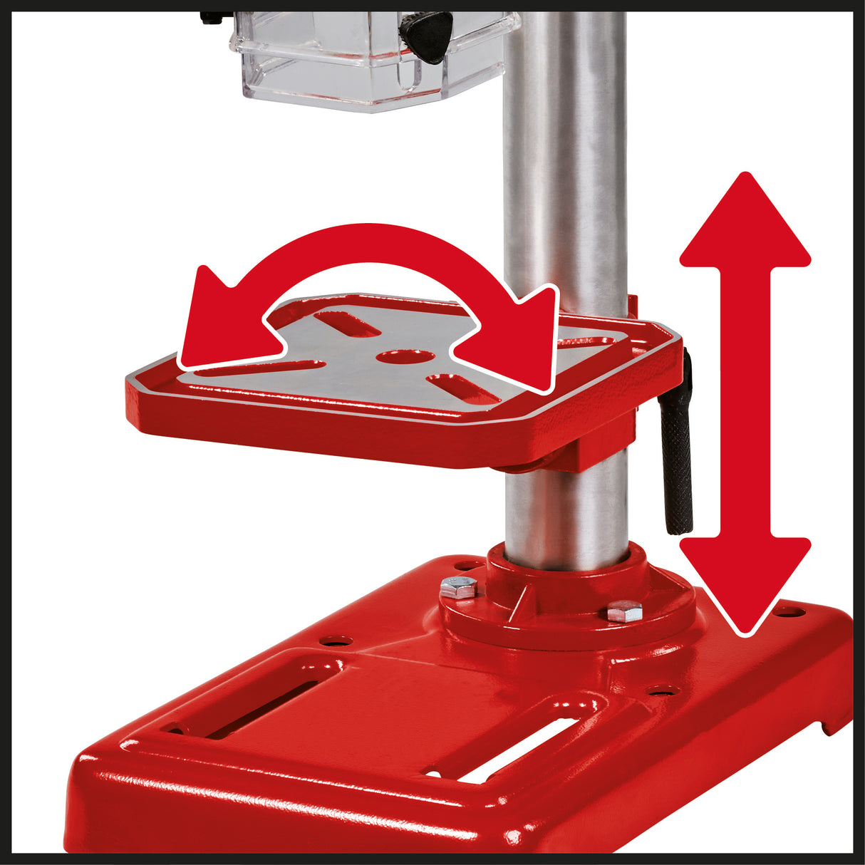 Masina de gaurit de banc Einhell TC-BD 450, 450 W, pana la 2650 rpm, 5 trepte, adancime maxima de gaurire 50 mm, afisaj adancime de gaurire, opritor de adancime reglabil, masa de gaurire inclinabila/rotativa si reglabila pe inaltime