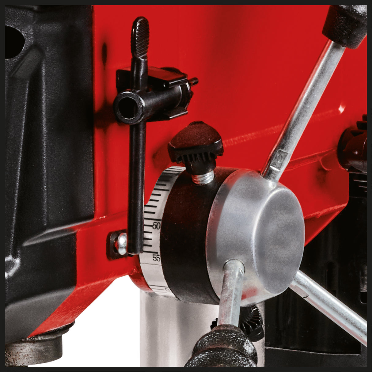 Masina de gaurit Einhell TC-BD 500, 500 W, pana la 2410 rpm, 9 setari de viteza, adancime maxima de gaurire 50 mm, opritor de adancime reglabil, masa de gaurit cu inclinare/rotire si reglare pe inaltime