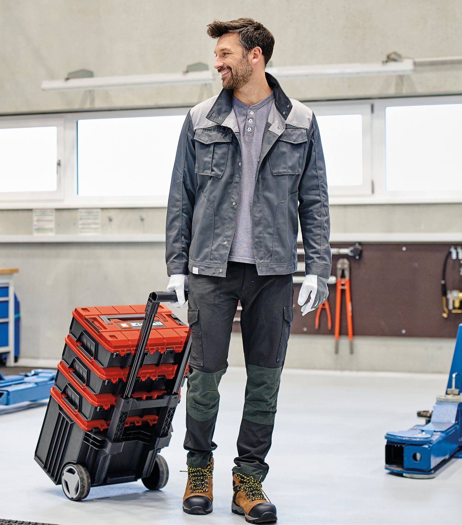 Geanta de sistem originala Einhell E-Case L (max. 120 kg, depozitare si transport universal de accesorii si unelte, stivuibila, conectabila)