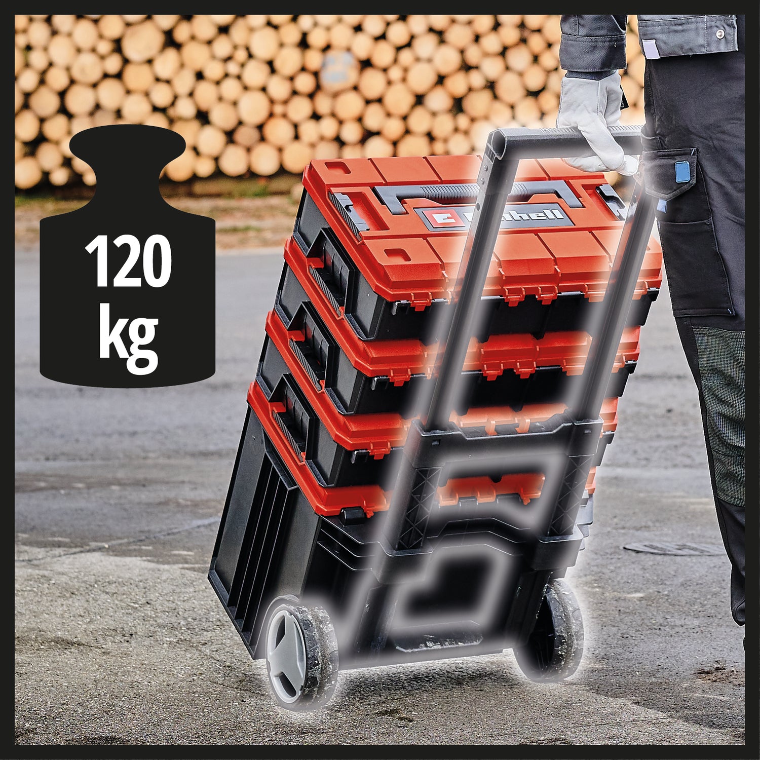 Geanta de sistem originala Einhell E-Case L (max. 120 kg, depozitare si transport universal de accesorii si unelte, stivuibila, conectabila)