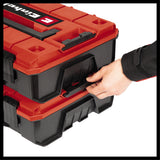 Cutia de sistem Einhell E-Case S-F (pentru depozitarea universala, dimensiuni externe 44x32x13 cm, max. 25 kg incarcatura, rezistenta la stropire, stivuibila, inclusiv insertie de spuma cu grilaj)