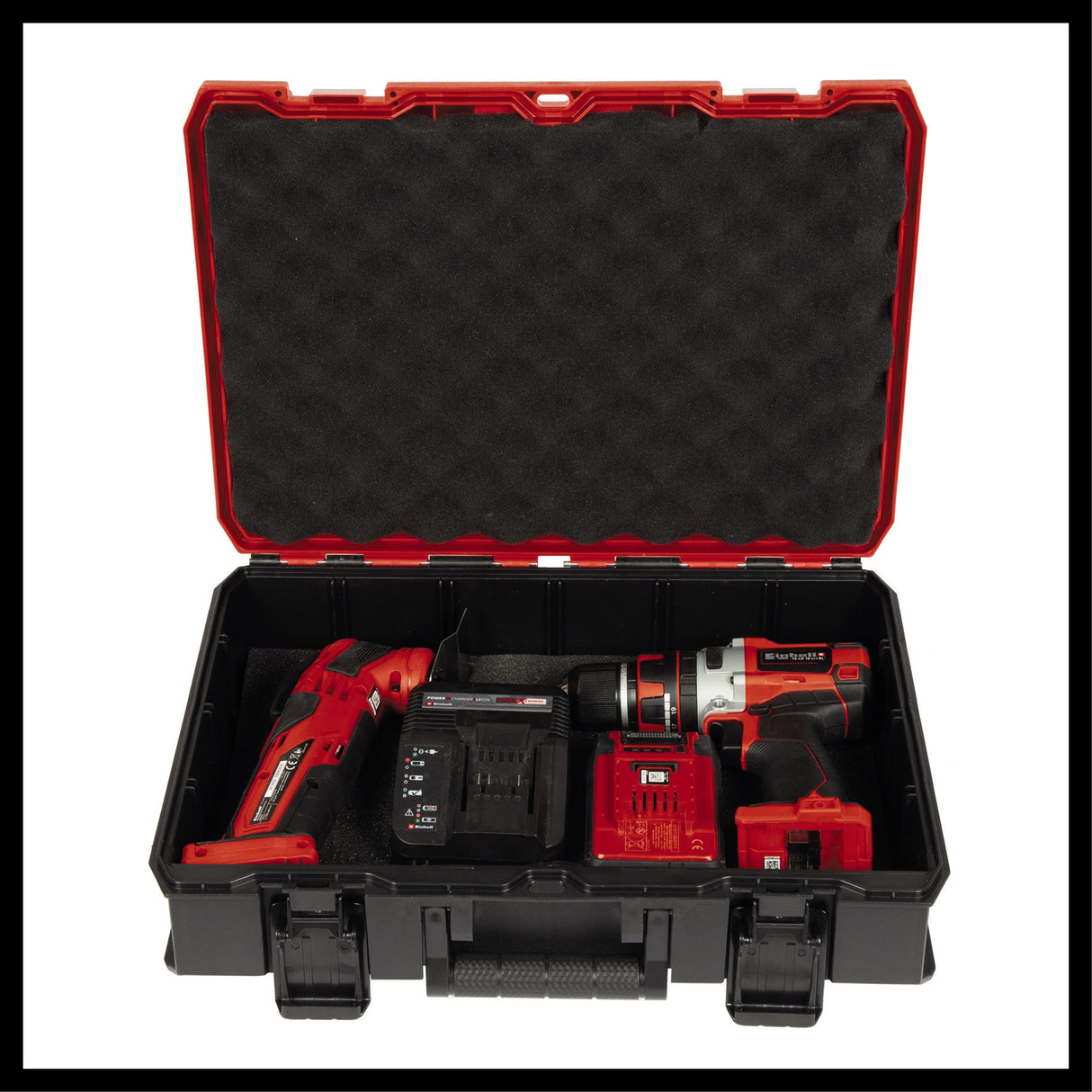 Cutia de sistem Einhell E-Case S-F (pentru depozitarea universala, dimensiuni externe 44x32x13 cm, max. 25 kg incarcatura, rezistenta la stropire, stivuibila, inclusiv insertie de spuma cu grilaj)