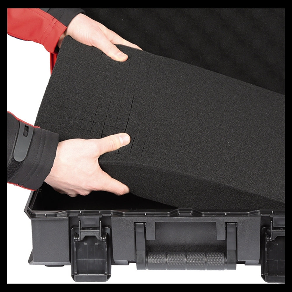 Cutia de sistem Einhell E-Case S-F (pentru depozitarea universala, dimensiuni externe 44x32x13 cm, max. 25 kg incarcatura, rezistenta la stropire, stivuibila, inclusiv insertie de spuma cu grilaj)