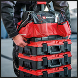 Geanta originala Einhell E-Case, maxim 30 kg, stivuibila, cu inchidere, poate fi combinata cu sistemul Einhell E-Case, depozitare si transport scule si accesorii