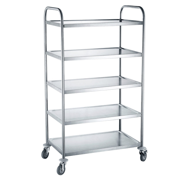 Carucior servire cu 5 rafturi, realizat din otel inoxidabil, sarcina maxima pe raft 30 kg,905x585x(H)1545