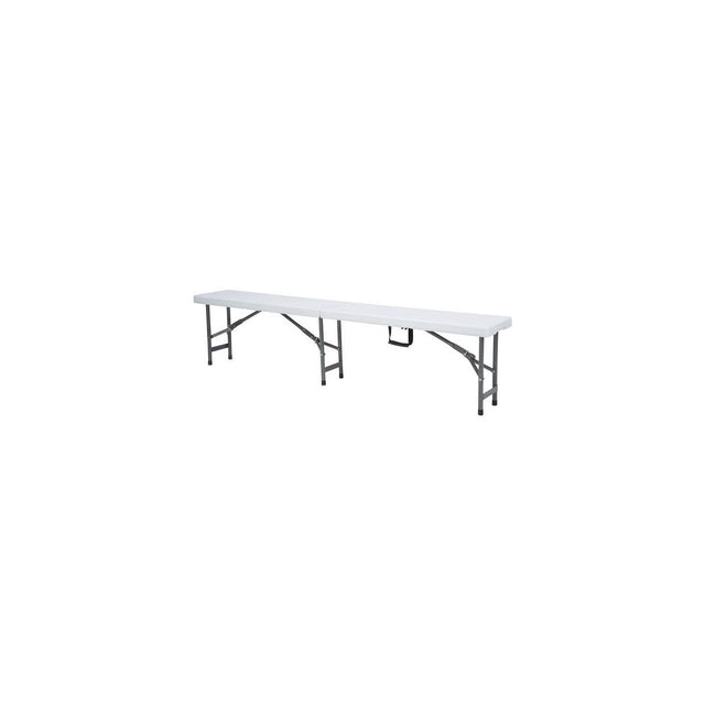 Banca de catering, cu pliere tip valiza, Hendi, Alb, structura metalica, blat polipropilena, interior/exterior, capacitate maxima de incarcare 200 kg, 1830x300x(H)430mm