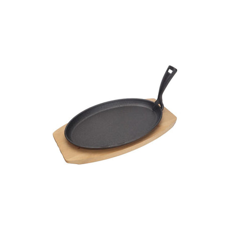 Platou din fonta cu suport din lemn si dispozitiv de prindere, HENDI, negru, 280x140x(H)30mm