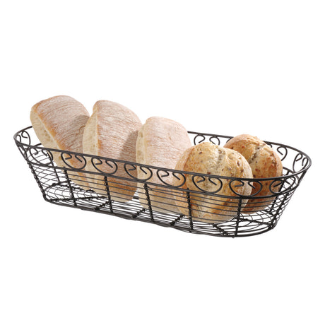 Cos oval pentru servire Hendi cu margine decorativa, metal, 385x160x(H)80mm