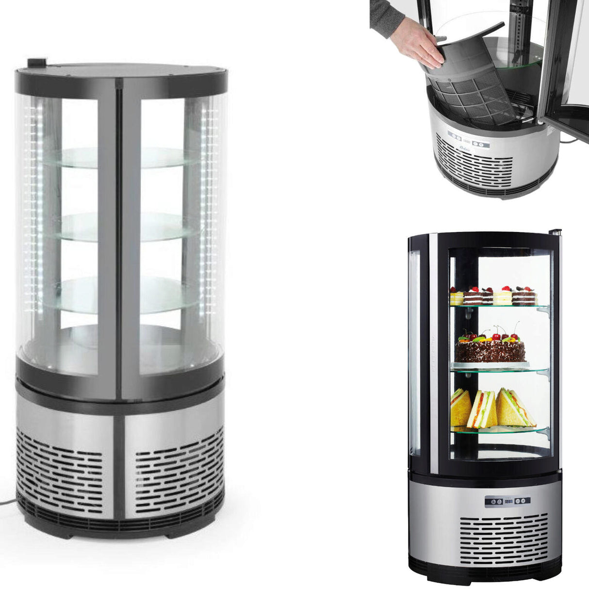 Vitrina frigorifica de prezentare interval temp. -2/8 C, 210 W, corp inox, ARKTIC by Hendi, 480x(H)1030 mm, 100 L, Clasa energetica C