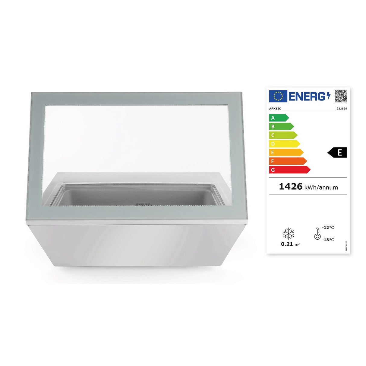 Vitrina de prezentare pentru inghetata, 77 lt, -18/-25 gr C, corp inox, ARKTIC by Hendi, 867x735x(H)373mm, Clasa energetica E