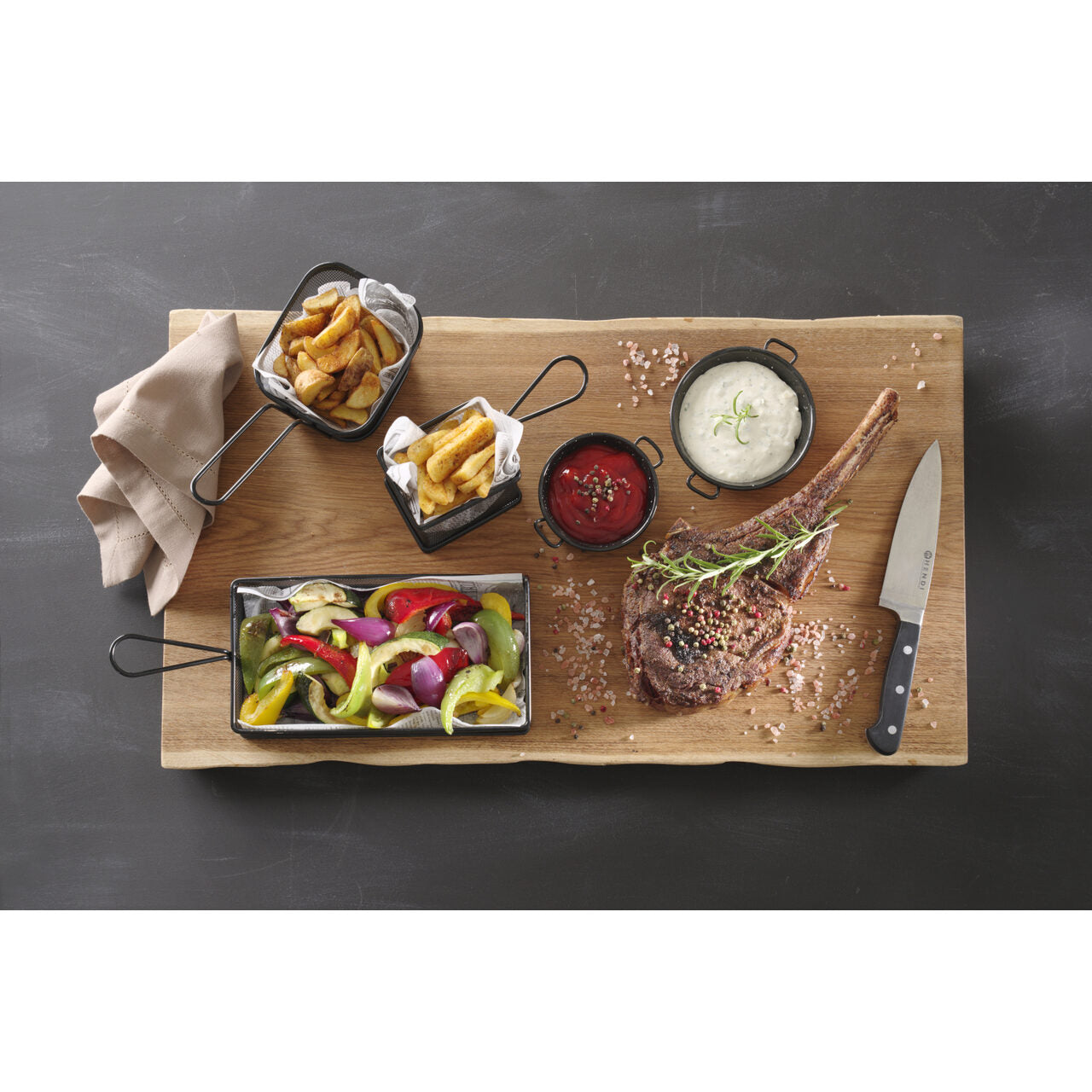 Cos servire tip mini-fry, pentru servire snacks , cartofi prajiti, inox, 125x100x85 mm, Hendi