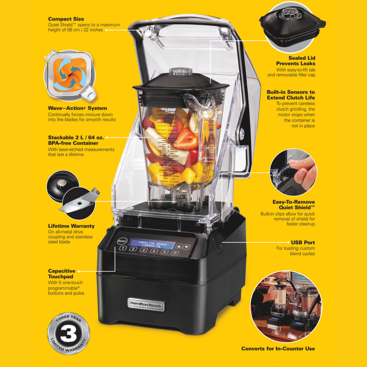 Blender barman Eclipse® 2l 1000W HBH755R-CE, Hamilton Beach Commercial