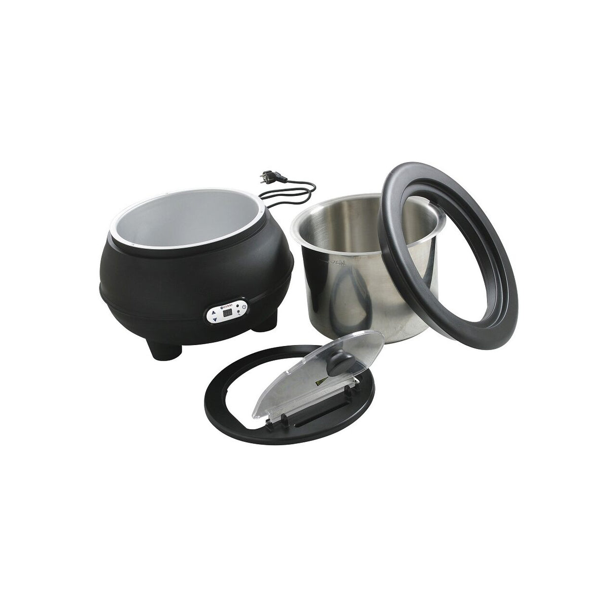 Incalzitor supa, electric, 450 W, 8 litri, izoltat termic, vas supa din inox 18/8, vas apa din aluminiu, termostat reglabil, panou digital, alarma nivel scazut de apa, 370x(H)300 mm