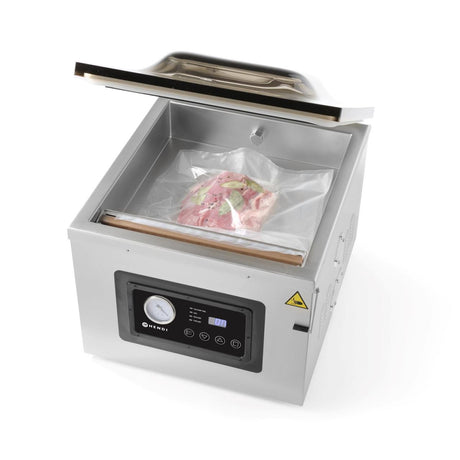 Aparat profesional de vidat cu camera 1000 W, banda sigilare 410 mm, latime 3 mm, timp si ciclu de sigilare ajustabile, Inox, display digital, Hendi Profi Line,  505x567x(h)465 mm