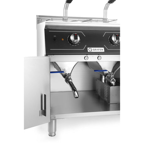 Friteuza electrica dubla cu spatiu de depozitare,2x24L,24kw, 400V, 700x700x(H)850+90 mm