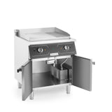 Grill electric mixt cu spatiu de depozitare, 1/3 striat, 2/3 neted, 9kw, 400V, 700x700x(H)850+90 mm