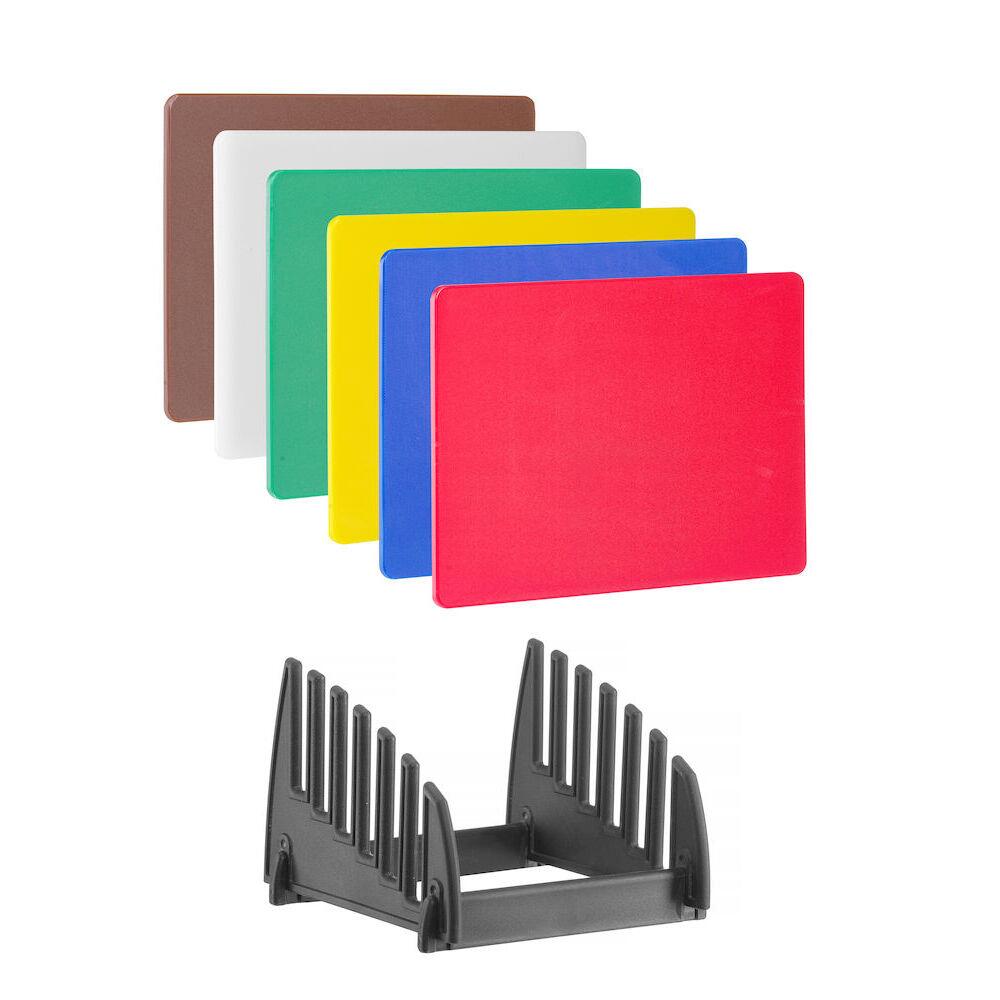 Set 6 placi de taiat HACCP cu suport, HENDI, 6 buc., 450x300x(H)10mm