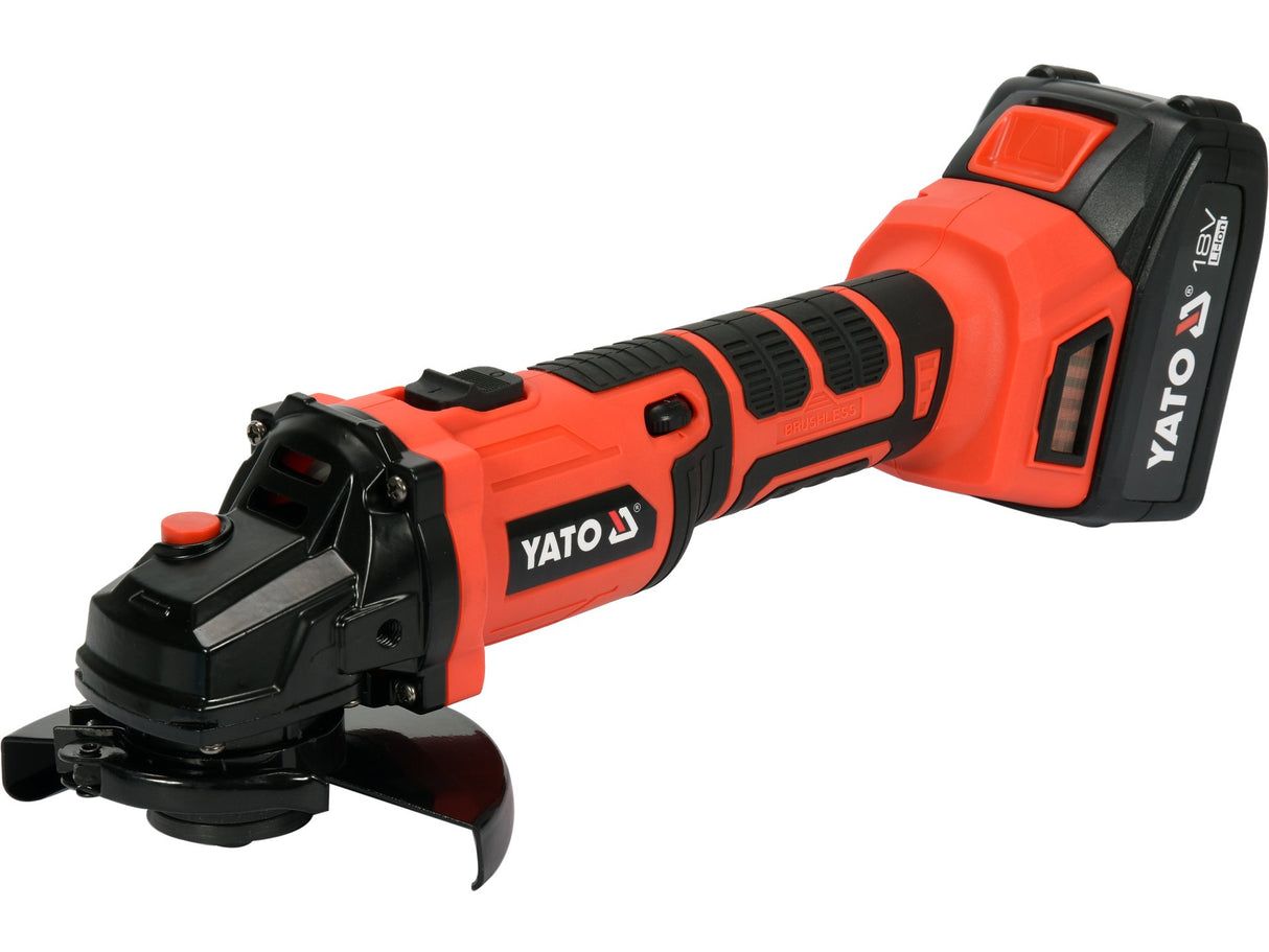 18V-os sarokcsiszoló, YATO YT-82829 125MM, szénkefe nélküli, állítható sebességgel