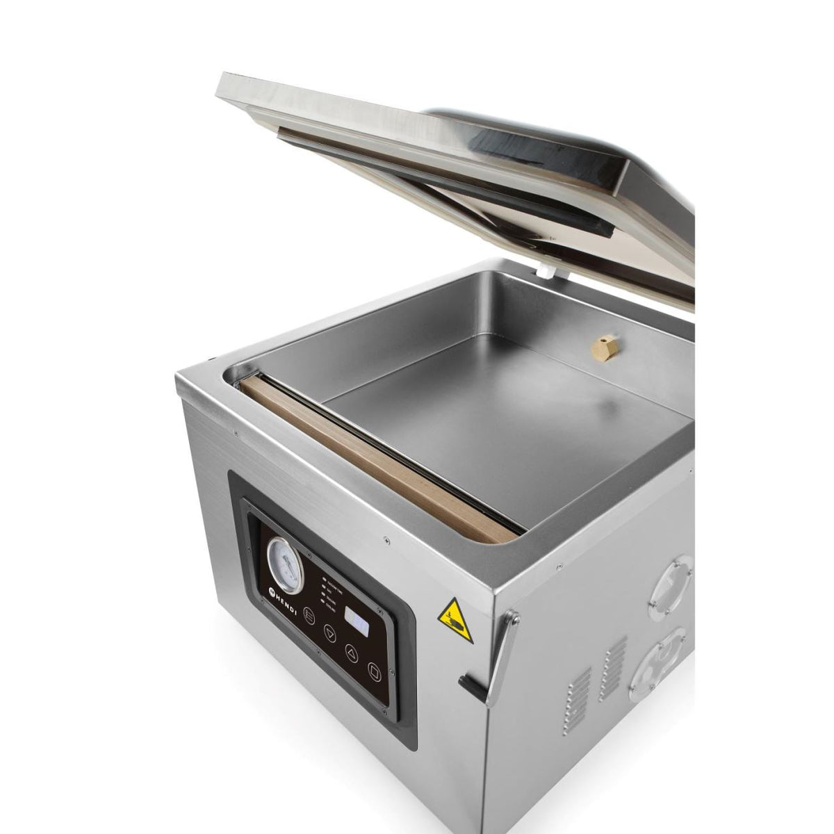 Aparat profesional de vidat cu camera 1000 W, banda sigilare 410 mm, latime 3 mm, timp si ciclu de sigilare ajustabile, Inox, display digital, Hendi Profi Line,  505x567x(h)465 mm
