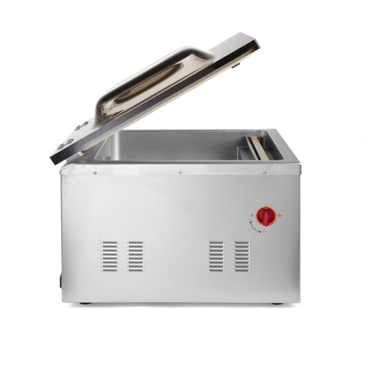 Aparat profesional de vidat cu camera 1000 W, banda sigilare 410 mm, latime 3 mm, timp si ciclu de sigilare ajustabile, Inox, display digital, Hendi Profi Line,  505x567x(h)465 mm