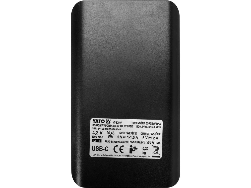 APARAT SUDURA IN PUNCTE PT BATERII, 500A Yato YT - 82507 - 10 mm, 500 A, 0,15 mm, 8 mm Yato - scule electrice si unelte profesionale - BricoMart