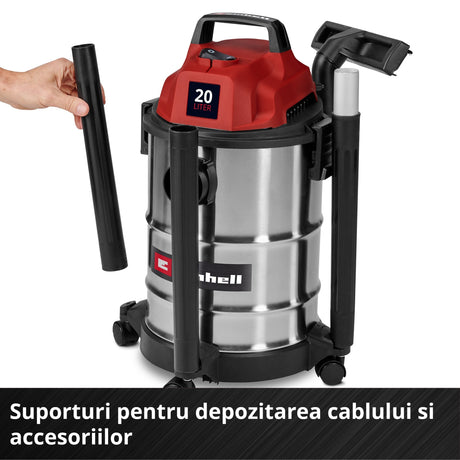 Aspirator umed-uscat Einhell TC-VC 2045 S, 900 W, putere de aspirare 180 mbar, recipient inox 20 L, suport accesorii incluzand diverse filtre si duze - imagine 11