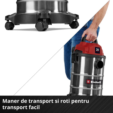 Aspirator umed-uscat Einhell TC-VC 2045 S, 900 W, putere de aspirare 180 mbar, recipient inox 20 L, suport accesorii incluzand diverse filtre si duze - imagine 9