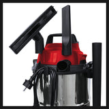Aspirator umed/uscat Einhell TC - VC 1815 S, 1.250 W, recipient din otel inoxidabil de 15 litri, sistem de furtun de 36 mm, suport pentru accesorii, duza de aspirare cu insertie combinata Einhell - scule electrice si unelte profesionale - BricoMart