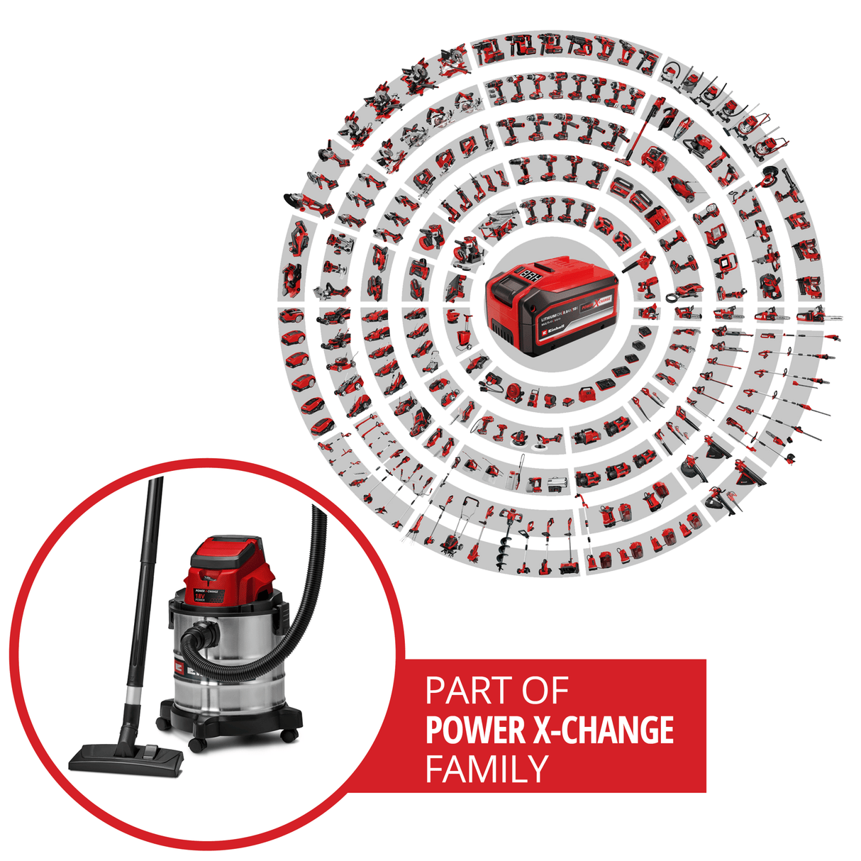 Aspirator umed/uscat pe acumulator Einhell TC - VC 18/20 Li S - Solo Power X - Change (18 V, 20 L role din otel inoxidabil, suport pentru accesorii inclusiv diverse filtre si duze, fara acumulator Einhell - scule electrice si unelte profesionale - BricoMart