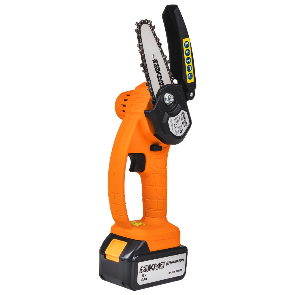 BAUKRAFT Mini fierastrau electric 100mm 1/4".043" 4Ah BK - GP22 Set Protecție pentru funcționare în siguranță Blocare întrerupător, care previne pornirea accidentală Designul ergonomic, pe Baukraft - scule electrice si unelte profesionale - BricoMart