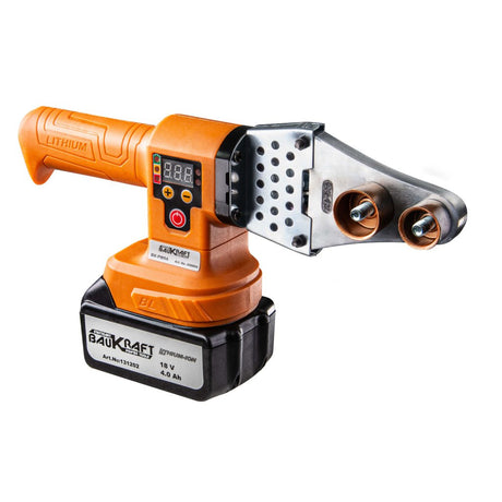 BAUKRAFT Trusa sudura tevi 18V 4Ah 3 Sockets Ø20 - 32mm BMC BK - PW04 Echipat cu un afișaj digital pentru determinarea precisă a parametrilor de funcționare Capete cu strat de teflon: Ø20mm, Baukraft - scule electrice si unelte profesionale - BricoMart