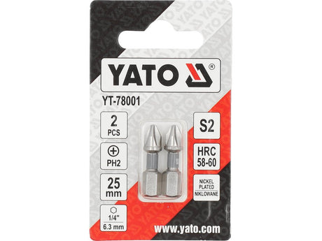 BITI 1/4 25MM PH2, 2 BUC, NI Yato YT - 78001 - 6.3 mm, 25 mm Yato - scule electrice si unelte profesionale - BricoMart