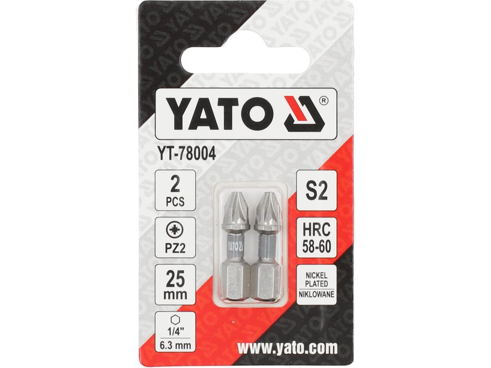 BITI 1/4 25MM PZ2, 2 BUC, NI Yato YT - 78004 - 6.3 mm, 25 mm Yato - scule electrice si unelte profesionale - BricoMart