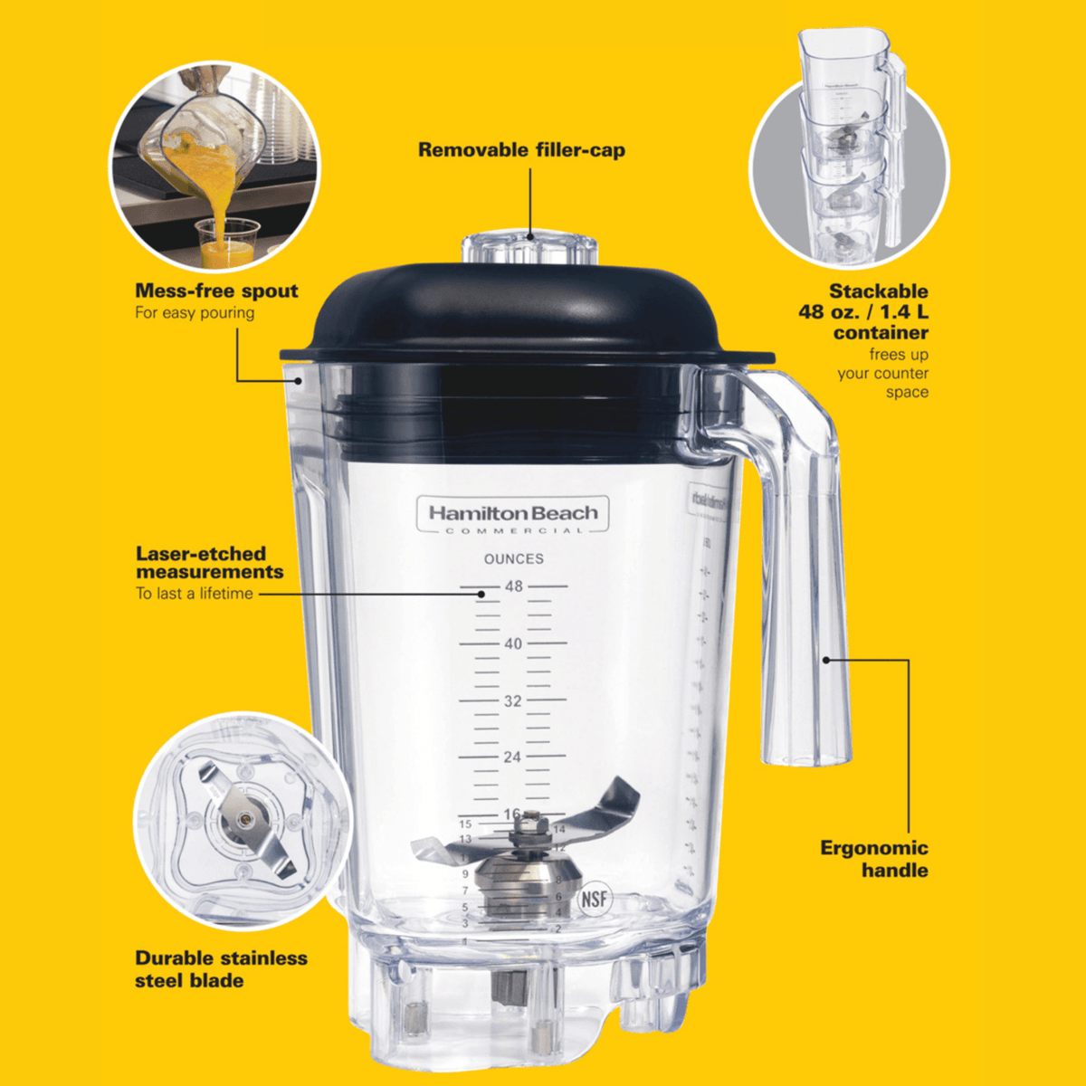 Cană din policarbonat pentru HBH855-CE, Hamilton Beach Commercial, 1,4 l, transparentă