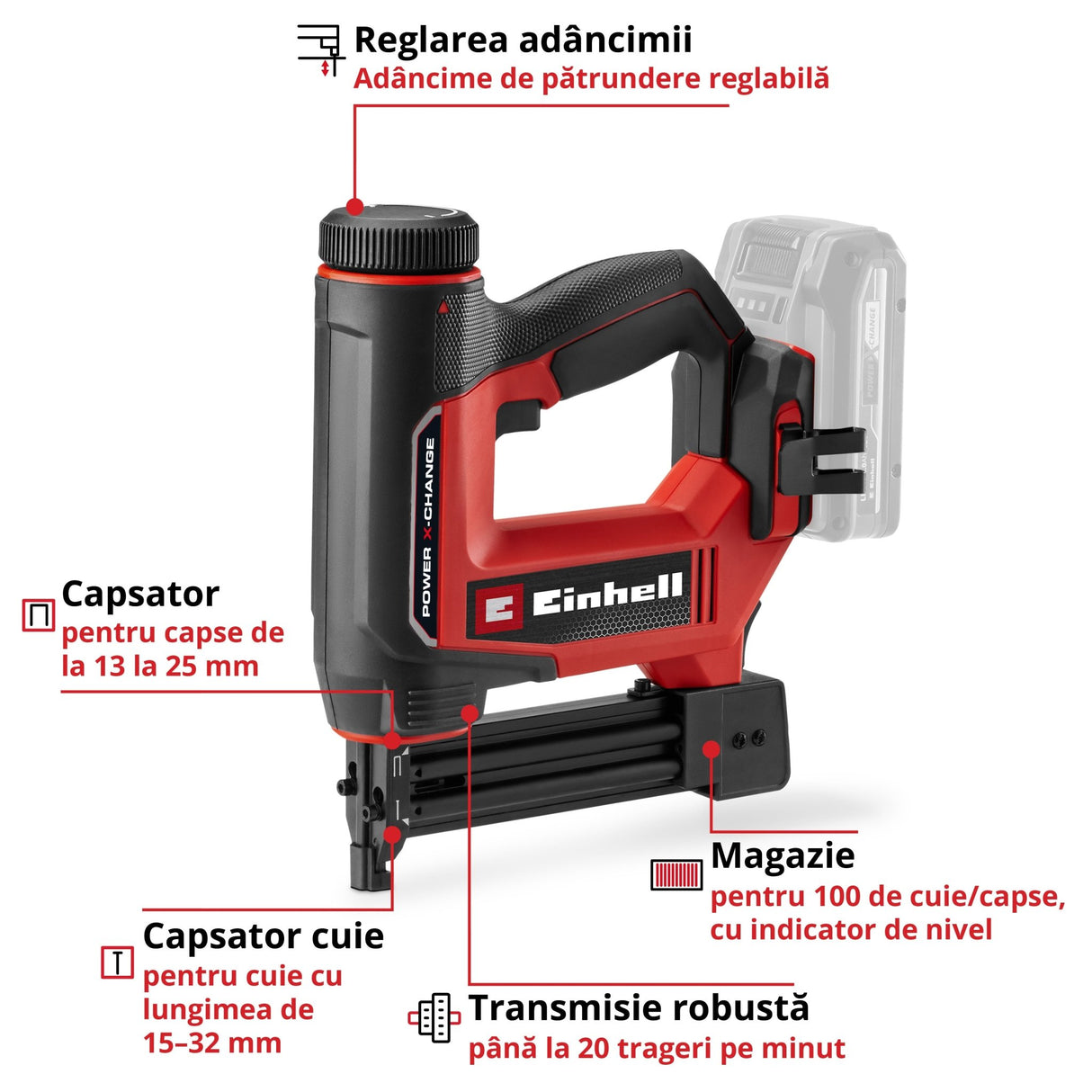 Capsator fara fir Einhell TE - CN 18/32 Li - Solo - Softgrip BricoMart - scule electrice si unelte profesionale - BricoMart