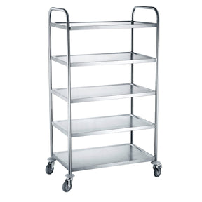 Carucior servire cu 5 rafturi, realizat din otel inoxidabil, sarcina maxima pe raft 30 kg,905x585x(H)1545
