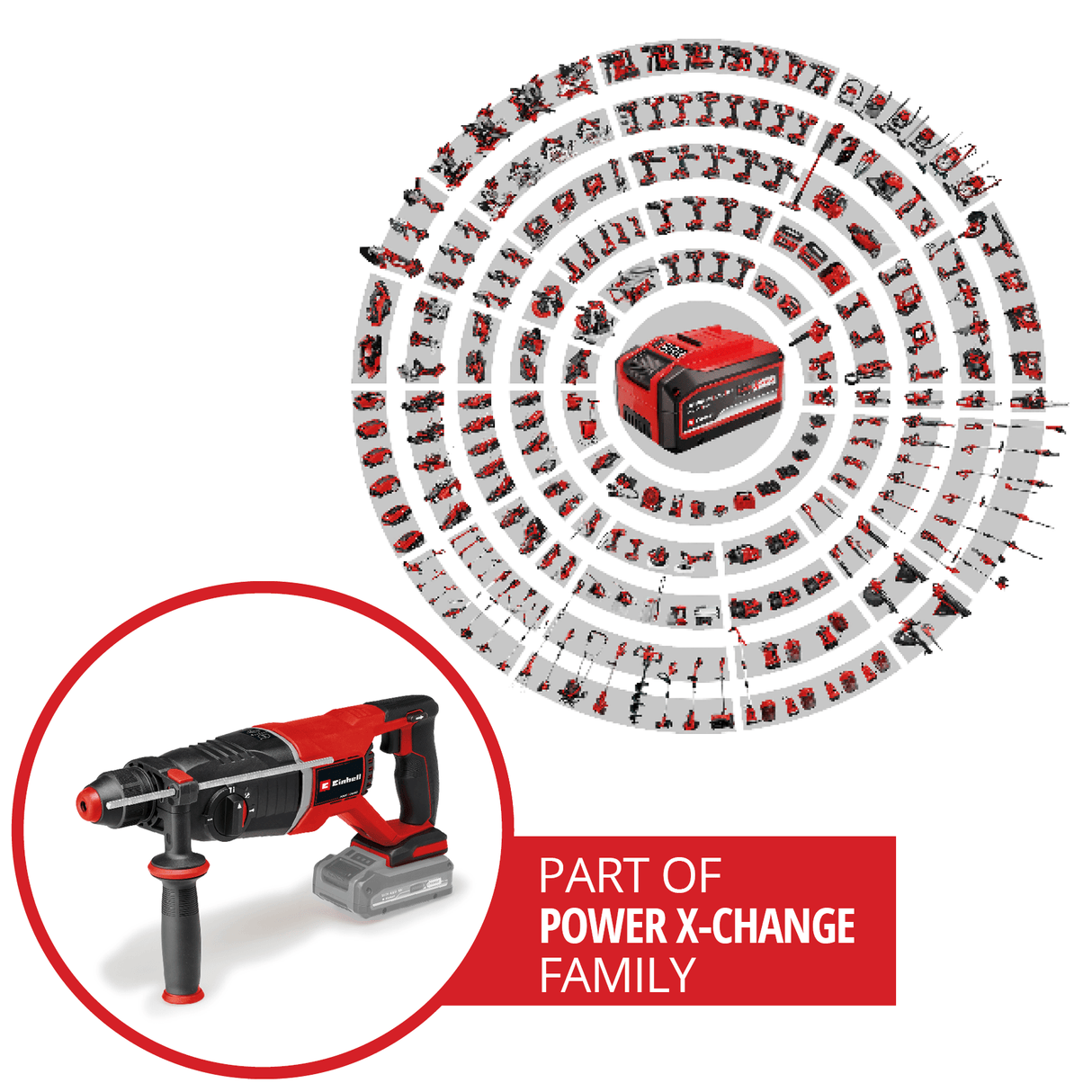 Ciocan rotopercutor fara fir Einhell Professional TP - HD 18/26 D Li BL - Solo Power X - Change (18 V, fara perii, 2.6 J, SDS - plus, mecanism de impact pneumatic, maner D, cutie, fara acumulator). Einhell - scule electrice si unelte profesionale - BricoMart