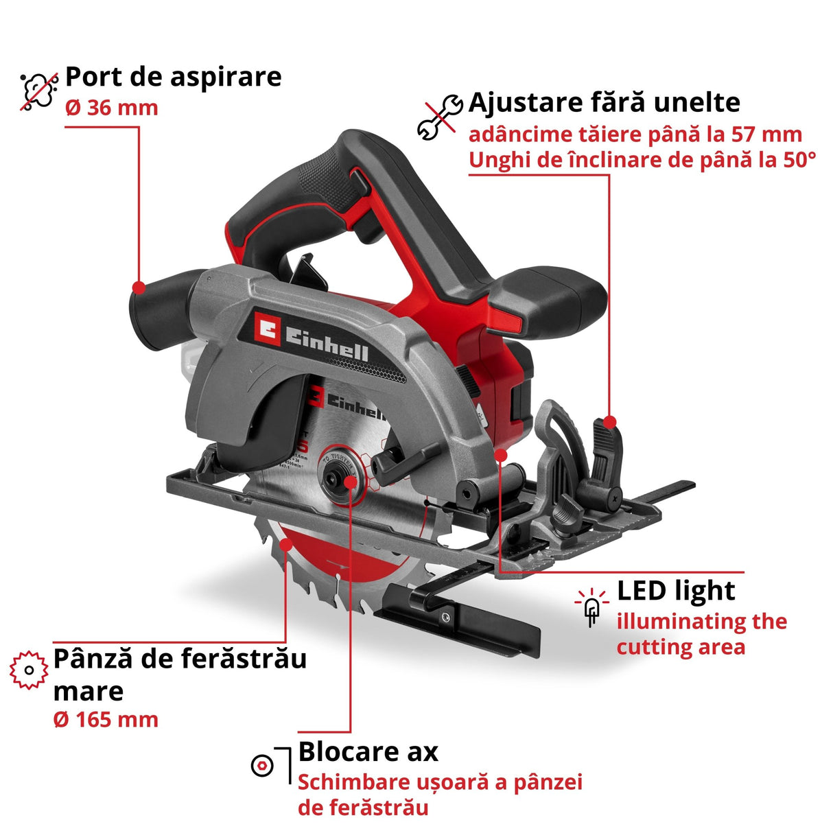 Circular de mana fara fir Einhell TE - CS 18/165 - 2 Li - Solo - Softgrip BricoMart - scule electrice si unelte profesionale - BricoMart