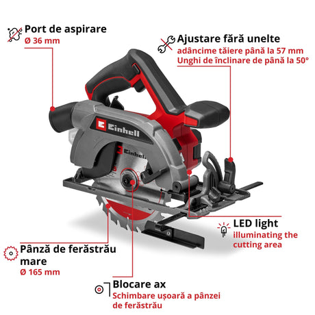 Circular de mana fara fir Einhell TE - CS 18/165 - 2 Li - Solo - Softgrip BricoMart - scule electrice si unelte profesionale - BricoMart